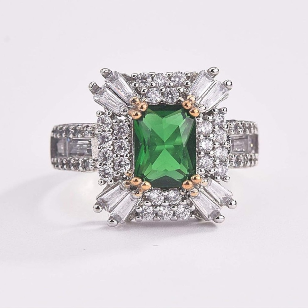 New! Sterling Silver Cubic Emerald Ring (2024)